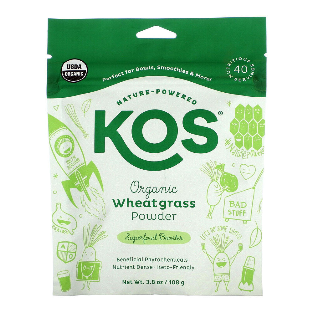 Kos Organic Wheatgrass Juice Powder, Superfood Rich In Chlorophyll And Fiber, 3.8 Oz